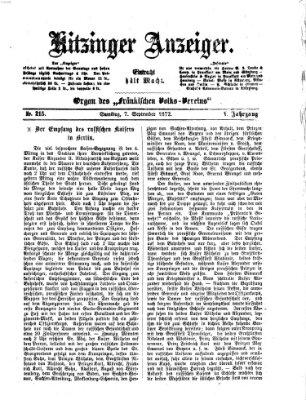 Kitzinger Anzeiger Samstag 7. September 1872