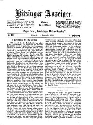 Kitzinger Anzeiger Mittwoch 11. September 1872