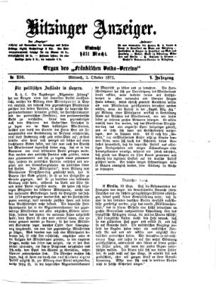 Kitzinger Anzeiger Mittwoch 2. Oktober 1872