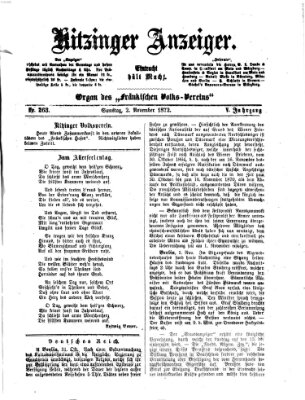 Kitzinger Anzeiger Samstag 2. November 1872