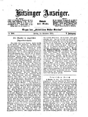 Kitzinger Anzeiger Freitag 22. November 1872