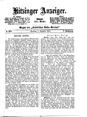 Kitzinger Anzeiger Dienstag 3. Dezember 1872