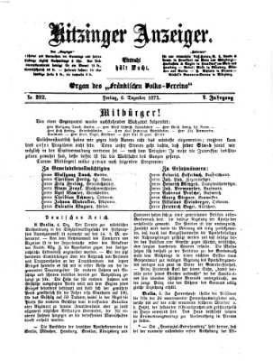 Kitzinger Anzeiger Freitag 6. Dezember 1872