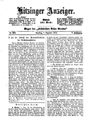 Kitzinger Anzeiger Samstag 7. Dezember 1872