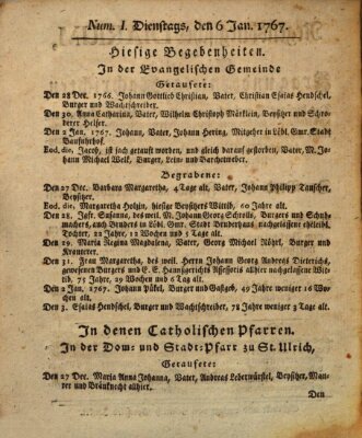 Regensburgisches Diarium oder wöchentliche Frag- und Anzeige-Nachrichten (Regensburger Wochenblatt) Dienstag 6. Januar 1767