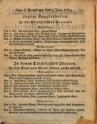 Regensburgisches Diarium oder wöchentliche Frag- und Anzeige-Nachrichten (Regensburger Wochenblatt) Dienstag 3. Januar 1769