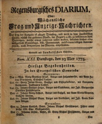 Regensburgisches Diarium oder wöchentliche Frag- und Anzeige-Nachrichten (Regensburger Wochenblatt) Dienstag 23. Mai 1775