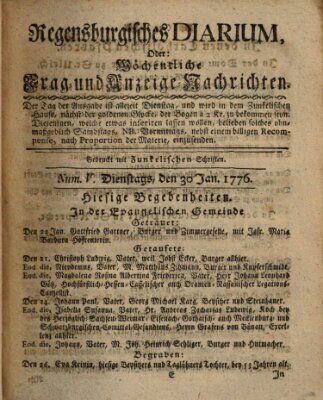 Regensburgisches Diarium oder wöchentliche Frag- und Anzeige-Nachrichten (Regensburger Wochenblatt) Dienstag 30. Januar 1776