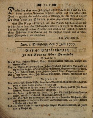 Regensburgisches Diarium oder wöchentliche Frag- und Anzeige-Nachrichten (Regensburger Wochenblatt) Dienstag 7. Januar 1777