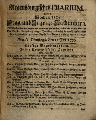 Regensburgisches Diarium oder wöchentliche Frag- und Anzeige-Nachrichten (Regensburger Wochenblatt) Dienstag 12. Januar 1779