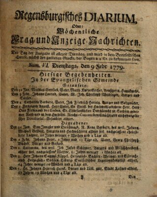 Regensburgisches Diarium oder wöchentliche Frag- und Anzeige-Nachrichten (Regensburger Wochenblatt) Dienstag 9. Februar 1779