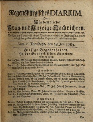 Regensburgisches Diarium oder wöchentliche Frag- und Anzeige-Nachrichten (Regensburger Wochenblatt) Dienstag 28. Januar 1783