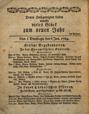 Regensburgisches Diarium oder wöchentliche Frag- und Anzeige-Nachrichten (Regensburger Wochenblatt) Dienstag 6. Januar 1784