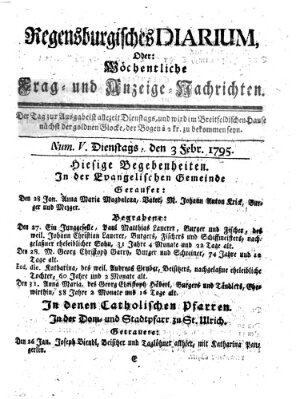 Regensburgisches Diarium oder wöchentliche Frag- und Anzeige-Nachrichten (Regensburger Wochenblatt) Dienstag 3. Februar 1795