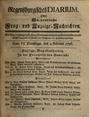 Regensburgisches Diarium oder wöchentliche Frag- und Anzeige-Nachrichten (Regensburger Wochenblatt) Dienstag 9. Februar 1796