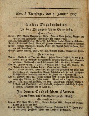 Regensburgisches Diarium oder wöchentliche Frag- und Anzeige-Nachrichten (Regensburger Wochenblatt) Dienstag 3. Januar 1797