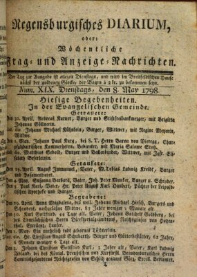 Regensburgisches Diarium oder wöchentliche Frag- und Anzeige-Nachrichten (Regensburger Wochenblatt) Dienstag 8. Mai 1798