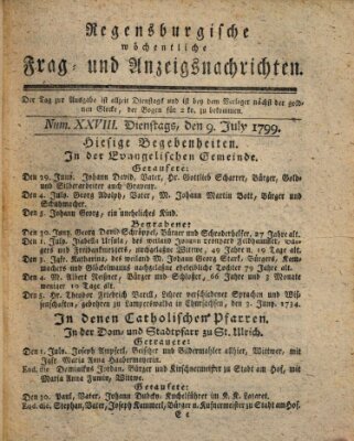 Regensburgische wöchentliche Frag- und Anzeigsnachrichten (Regensburger Wochenblatt) Dienstag 9. Juli 1799