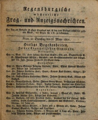 Regensburgische wöchentliche Frag- und Anzeigsnachrichten (Regensburger Wochenblatt) Dienstag 26. Mai 1801