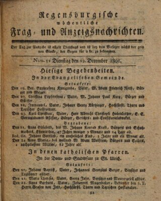 Regensburgische wöchentliche Frag- und Anzeigsnachrichten (Regensburger Wochenblatt) Dienstag 29. Dezember 1801