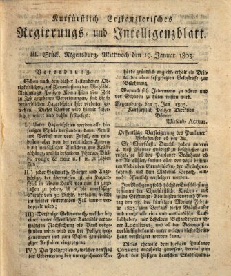 Kurfürstlich-Erzkanzlerisches Regierungs- und Intelligenzblatt (Regensburger Wochenblatt) Mittwoch 19. Januar 1803