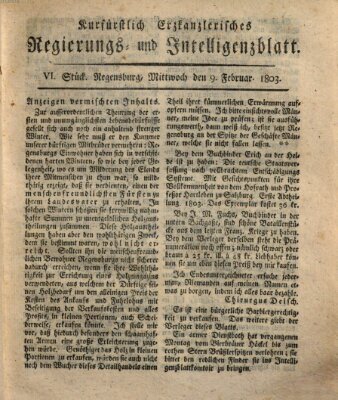 Kurfürstlich-Erzkanzlerisches Regierungs- und Intelligenzblatt (Regensburger Wochenblatt) Mittwoch 9. Februar 1803