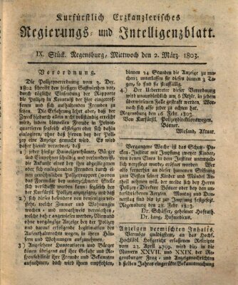 Kurfürstlich-Erzkanzlerisches Regierungs- und Intelligenzblatt (Regensburger Wochenblatt) Mittwoch 2. März 1803