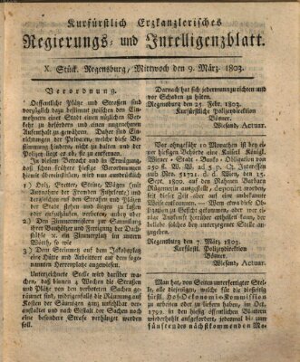 Kurfürstlich-Erzkanzlerisches Regierungs- und Intelligenzblatt (Regensburger Wochenblatt) Mittwoch 9. März 1803