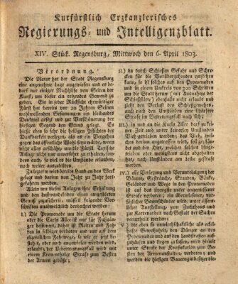 Kurfürstlich-Erzkanzlerisches Regierungs- und Intelligenzblatt (Regensburger Wochenblatt) Mittwoch 6. April 1803