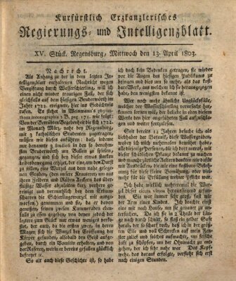 Kurfürstlich-Erzkanzlerisches Regierungs- und Intelligenzblatt (Regensburger Wochenblatt) Mittwoch 13. April 1803