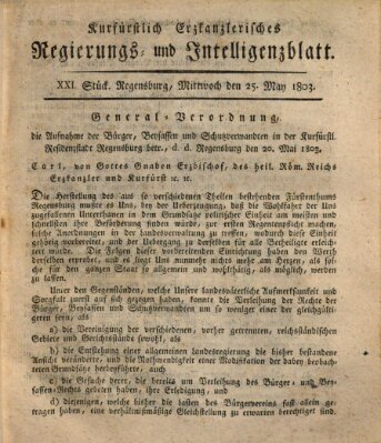 Kurfürstlich-Erzkanzlerisches Regierungs- und Intelligenzblatt (Regensburger Wochenblatt) Mittwoch 25. Mai 1803