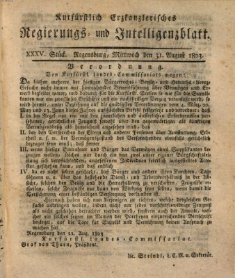 Kurfürstlich-Erzkanzlerisches Regierungs- und Intelligenzblatt (Regensburger Wochenblatt) Mittwoch 31. August 1803