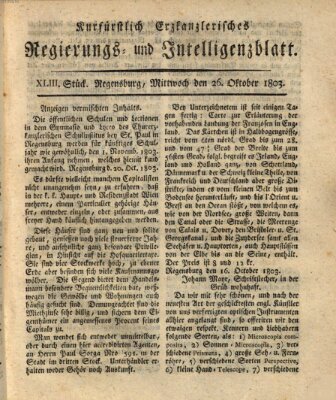 Kurfürstlich-Erzkanzlerisches Regierungs- und Intelligenzblatt (Regensburger Wochenblatt) Mittwoch 26. Oktober 1803