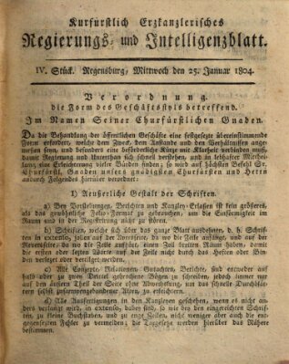 Kurfürstlich-Erzkanzlerisches Regierungs- und Intelligenzblatt (Regensburger Wochenblatt) Mittwoch 25. Januar 1804