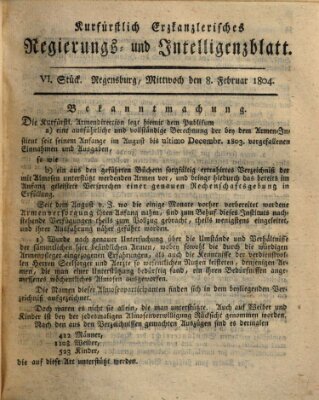 Kurfürstlich-Erzkanzlerisches Regierungs- und Intelligenzblatt (Regensburger Wochenblatt) Mittwoch 8. Februar 1804