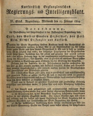 Kurfürstlich-Erzkanzlerisches Regierungs- und Intelligenzblatt (Regensburger Wochenblatt) Mittwoch 29. Februar 1804