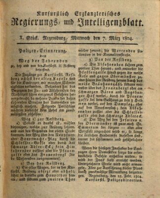 Kurfürstlich-Erzkanzlerisches Regierungs- und Intelligenzblatt (Regensburger Wochenblatt) Mittwoch 7. März 1804