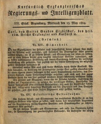 Kurfürstlich-Erzkanzlerisches Regierungs- und Intelligenzblatt (Regensburger Wochenblatt) Mittwoch 23. Mai 1804