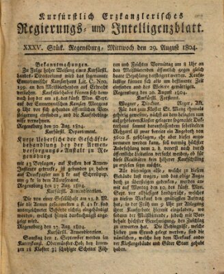 Kurfürstlich-Erzkanzlerisches Regierungs- und Intelligenzblatt (Regensburger Wochenblatt) Mittwoch 29. August 1804