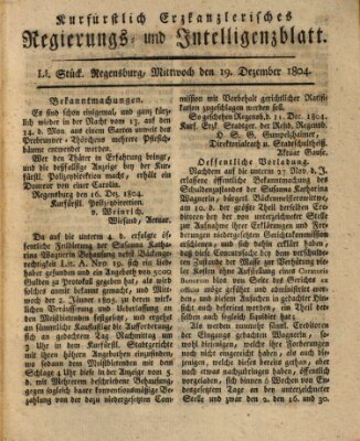 Kurfürstlich-Erzkanzlerisches Regierungs- und Intelligenzblatt (Regensburger Wochenblatt) Mittwoch 19. Dezember 1804