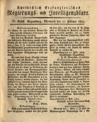 Kurfürstlich-Erzkanzlerisches Regierungs- und Intelligenzblatt (Regensburger Wochenblatt) Mittwoch 27. Februar 1805