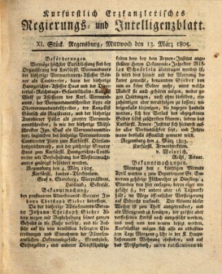 Kurfürstlich-Erzkanzlerisches Regierungs- und Intelligenzblatt (Regensburger Wochenblatt) Mittwoch 13. März 1805