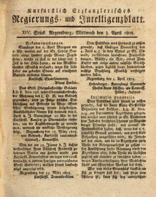 Kurfürstlich-Erzkanzlerisches Regierungs- und Intelligenzblatt (Regensburger Wochenblatt) Mittwoch 3. April 1805