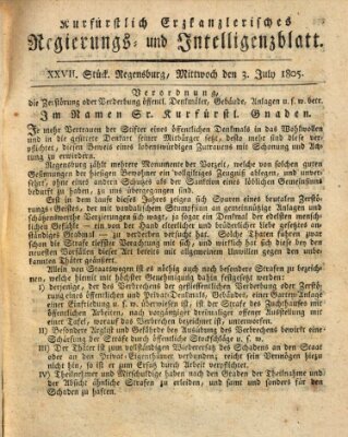 Kurfürstlich-Erzkanzlerisches Regierungs- und Intelligenzblatt (Regensburger Wochenblatt) Mittwoch 3. Juli 1805