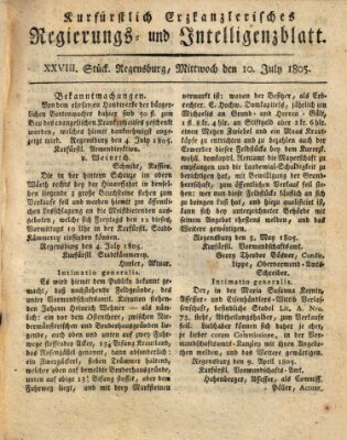 Kurfürstlich-Erzkanzlerisches Regierungs- und Intelligenzblatt (Regensburger Wochenblatt) Mittwoch 10. Juli 1805