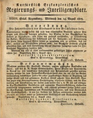 Kurfürstlich-Erzkanzlerisches Regierungs- und Intelligenzblatt (Regensburger Wochenblatt) Mittwoch 14. August 1805