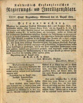 Kurfürstlich-Erzkanzlerisches Regierungs- und Intelligenzblatt (Regensburger Wochenblatt) Mittwoch 28. August 1805