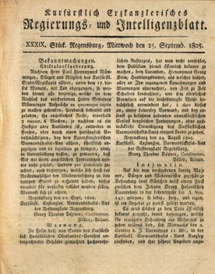 Kurfürstlich-Erzkanzlerisches Regierungs- und Intelligenzblatt (Regensburger Wochenblatt) Mittwoch 25. September 1805