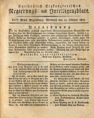 Kurfürstlich-Erzkanzlerisches Regierungs- und Intelligenzblatt (Regensburger Wochenblatt) Mittwoch 23. Oktober 1805