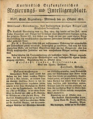 Kurfürstlich-Erzkanzlerisches Regierungs- und Intelligenzblatt (Regensburger Wochenblatt) Mittwoch 30. Oktober 1805